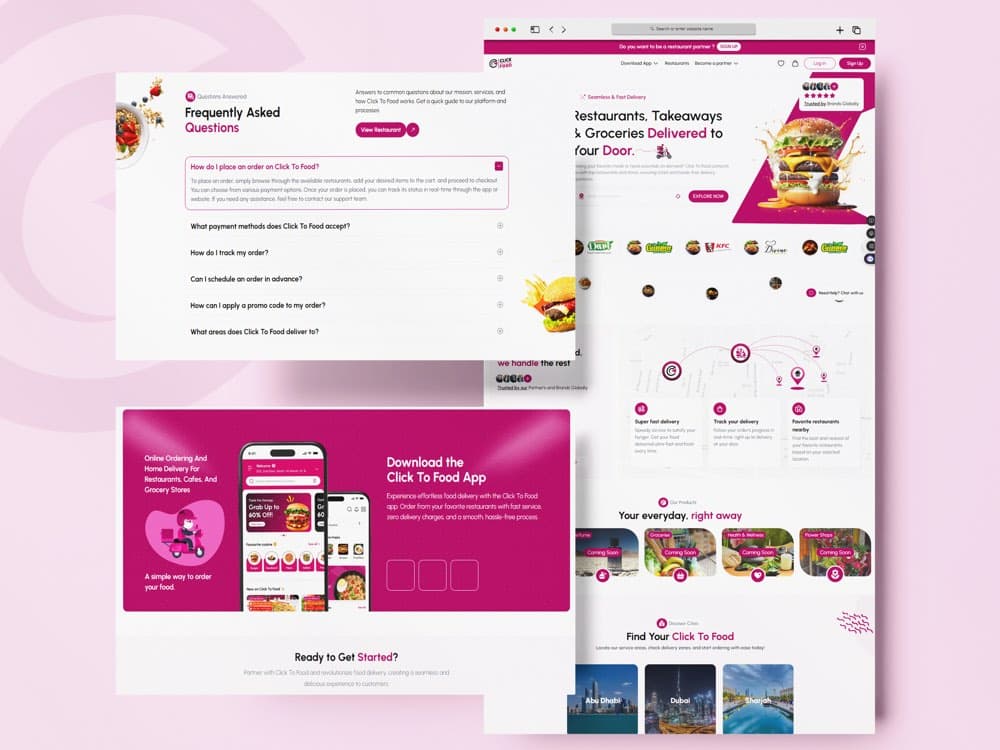 ClickToFood Customer Web ordering site on a desktop screen